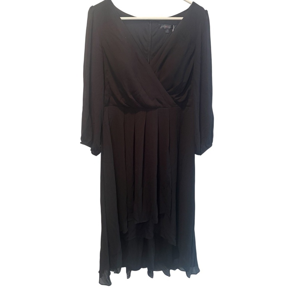Ever Pretty Womens Black Cocktail High-Low Chiffon Long Sleeve Dress 3XL NEW
